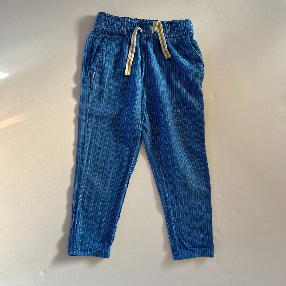 Crewcuts blue lurex metallic stripe relaxed drawstring pants, 6 years